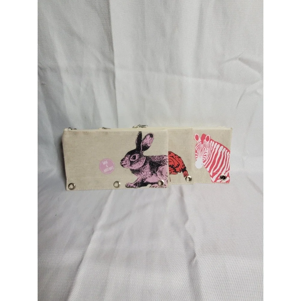 Lot of 7 Canvas 3 Ring Binder Pencil Pouches Zipper Cases Flamingo●Bunny●Zebra
